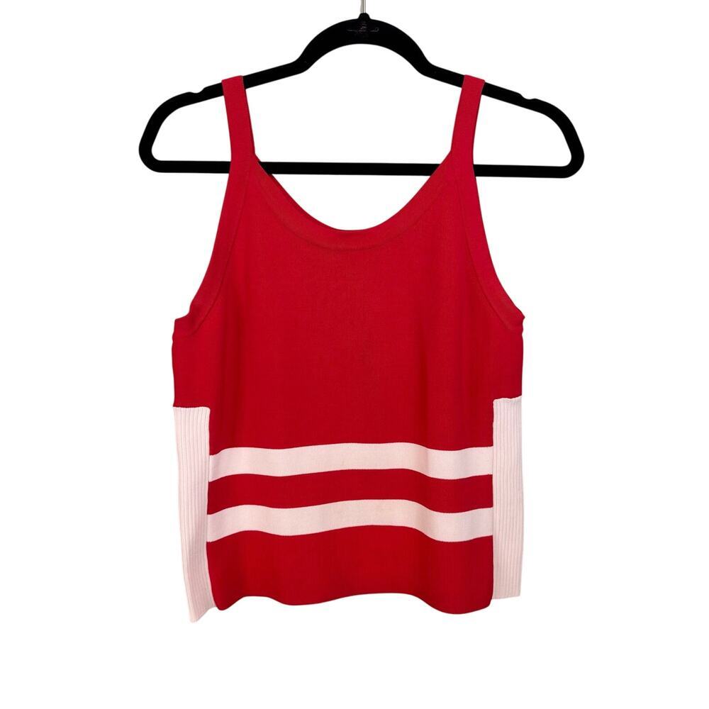 Venini Tank Cropped Top XL Red White Stripe Summer Chic Knit Sleeveless Pullover